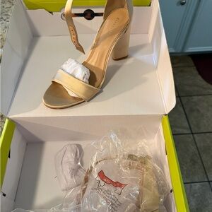 Gianni Bini Champagne Gold Block Heel Sandal with Ankle Strap